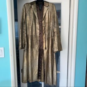 BCBG Max Azria gold leather duster coat size 8.